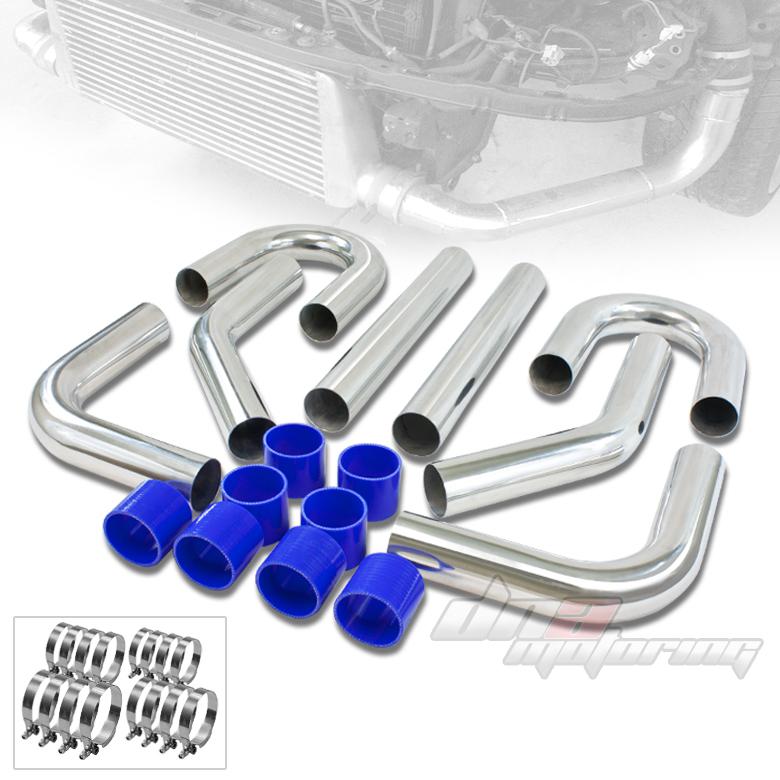 2" 8pc turbo front/side mount intercooler silver diy aluminum piping+hose+clamps