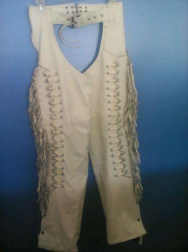 Sunriders leather chaps w/fringe, bone, and studded accents small