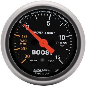 Auto meter 3376 sport-comp series gauge 2&#034; boost/vacuum full sweep electric
