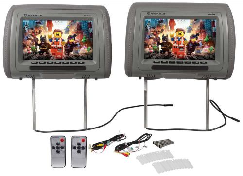 Pair rockville rhp91-gr 9” digital panel gray car headrest monitors w/ speakers