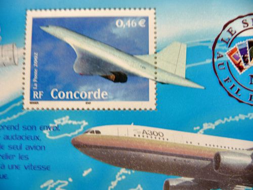 10 stamps: a century of transportation &amp; travel concorde tgv motorbike ship 2cv