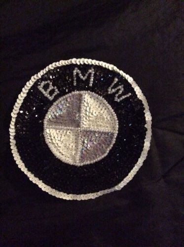 Bmw black silver white sequin beaded 5&#034; patch coat jacket shirt tote bag nice!