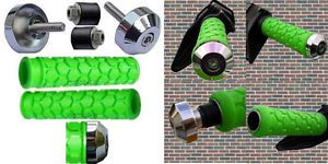 Arctic cat atv quad h1 tbx trv v2 green handlebar grips with chrome bar ends