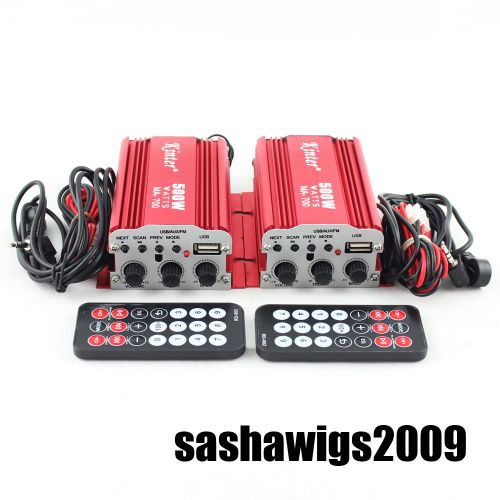2x red amplifier kinter ma-700 2 channels ipod mp3 with 2 cables+remote control