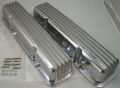 Nostalgic style sb chevy sbc tall polished finned no hole valve covers 283 350