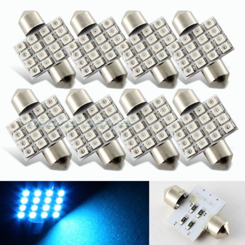 8x 34mm 16 smd blue led panel interior replacement dome light lamp festoon bulb