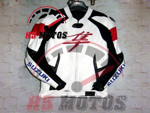 Suzuki yoshimura white red motorbike/motorcycle leather racing jacket all sizes