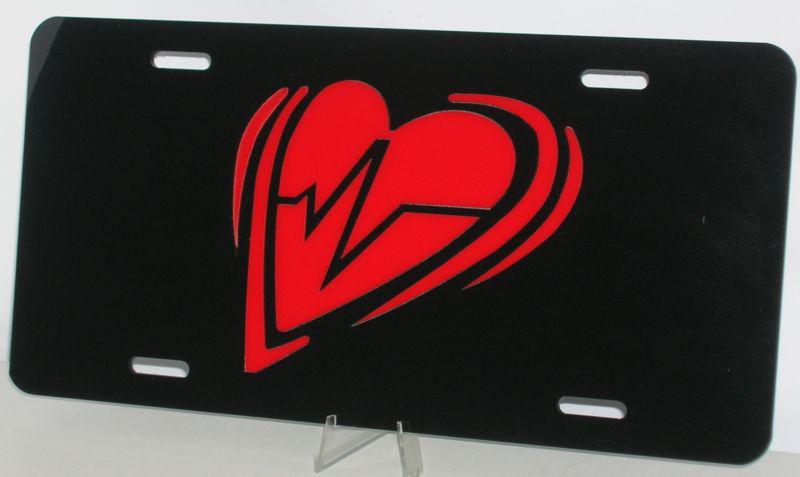 Beating heart  inlaid  license plate  black and red