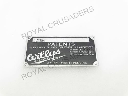 New willys jeep model data plate aluminium #g260 (code-1345)
