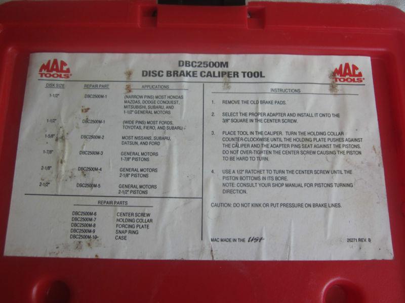 MAC TOOLS DISC BRAKE CALIPER TOOL SET - DBC2500M, US $29.99, image 2