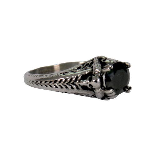Hot leathers jwr1124 women's black 'stone solitaire' stainless steel ring
