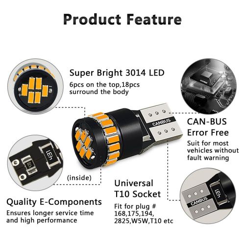 10X AUXITO Amber Yellow 168 194 921 License Side Marker Light Canbus LED Bulb, US $17.99, image 6