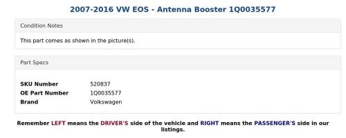 2007-2016 VW EOS - Antenna Booster 1Q0035577, US $15.99, image 3