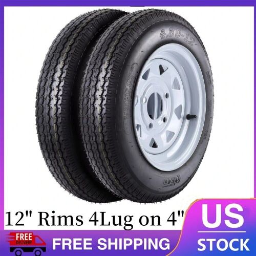 2-Pack Trailer Tire On Rim 4.80-12 12 in. Load Range C 4 Lug White Spoke Wheel, US $103.99, image 6