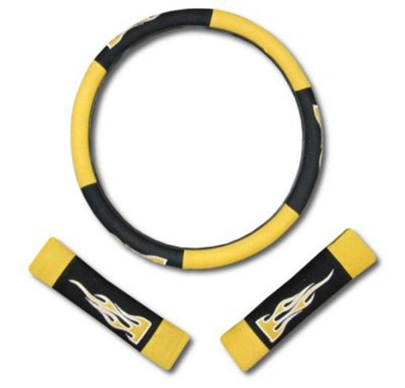 Velour Fabric Yellow Black Flame High Back Car Seat Covers 7pc Pkg #3, US $48.93, image 4