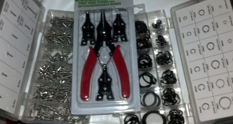 320 pc stainless steel screws & 225 retaining rings & snap ring pliers w/4 heads