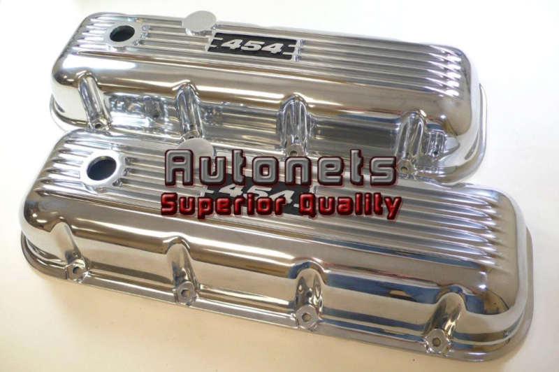 Big block chevy polished aluminum valve cover 454 logo bbc street hot rod finned