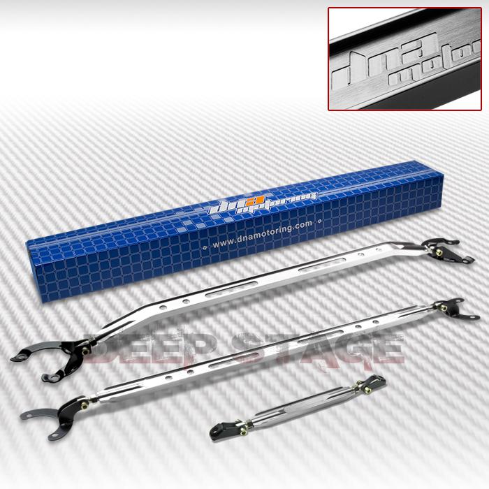 01-05 honda civic dx/lx aluminum front+rear upper+lower strut tower bar silver