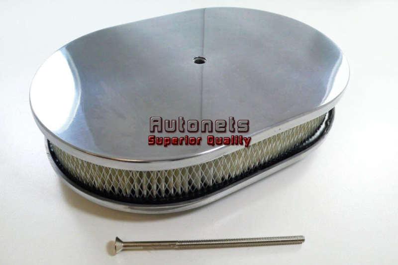Polished 12"x2" smooth oval air cleaner universal fit plain breather carb