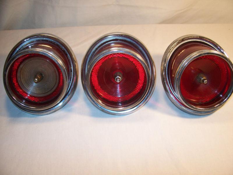 1965 chevy impala ss caprice set of 2 tail lamp lenses 1 back up lens w/housing
