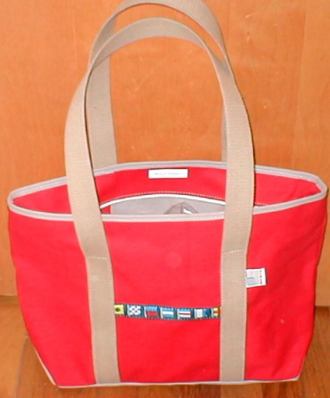 Red duck canvas  tote bag with nautical  code flags $27.95  made in usa