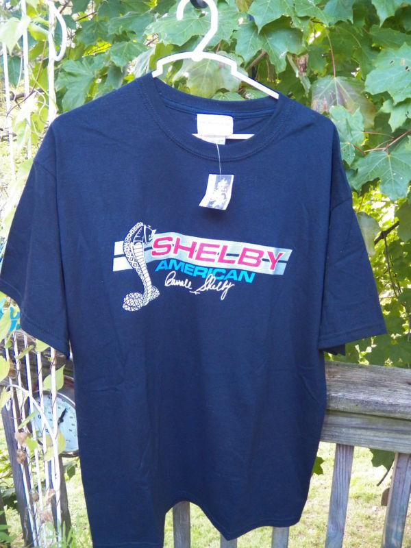 Nwt gemuine shelby american carroll shelby black signature t-shirt -mens size l 
