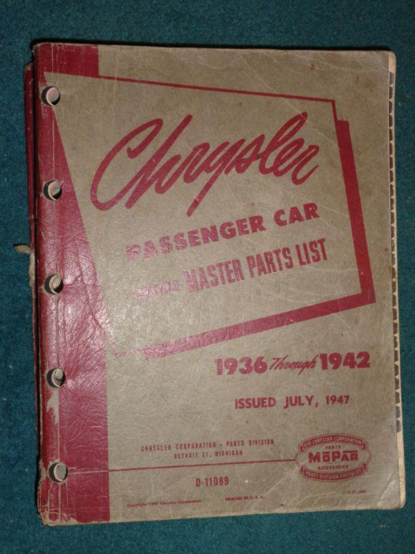 1936-1942 / chrysler parts master catalog original book!! 42 41 40 39 38 37 36