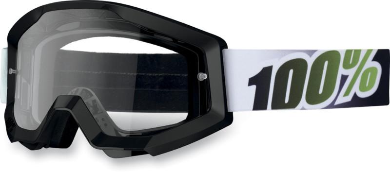 100% strata-mx motocross adult goggles, black/lime(white/lime/black), clear lens