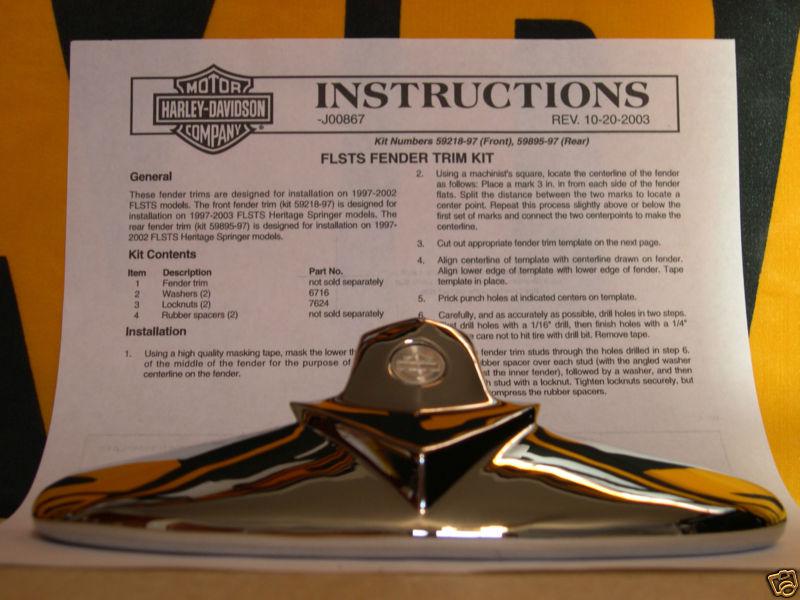 Genuine hd heritage springer flsts front fender tip trim - show quality chrome!