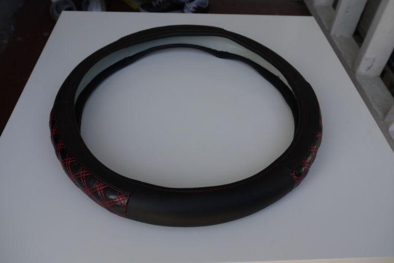 NEW CIRCLE COOL BLACK+RED STITCH LEATHER STEERING WHEEL WRAP COVER 57012 HONDA, US $19.99, image 8