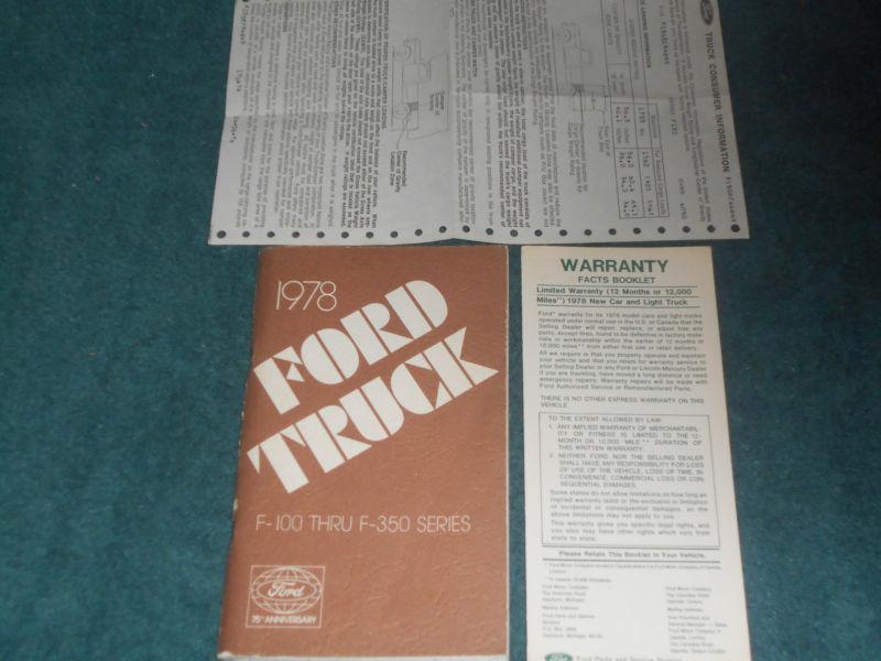 Purchase 1978 FORD TRUCK OWNER'S MANUAL SET / F100 THRU F350 / OWNER