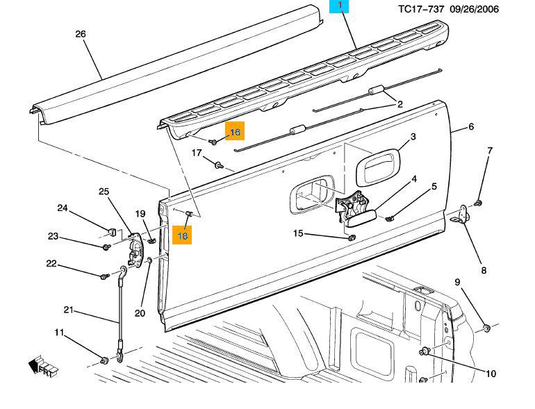 New oem chevrolet gm tailgate spoiler kit w/ bolts and nuts  pk15932249