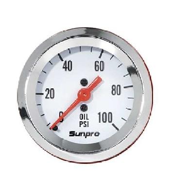 2" mechanical oil pressure gauge 0-100 psi white, chrome bezel new sunpro cp8206
