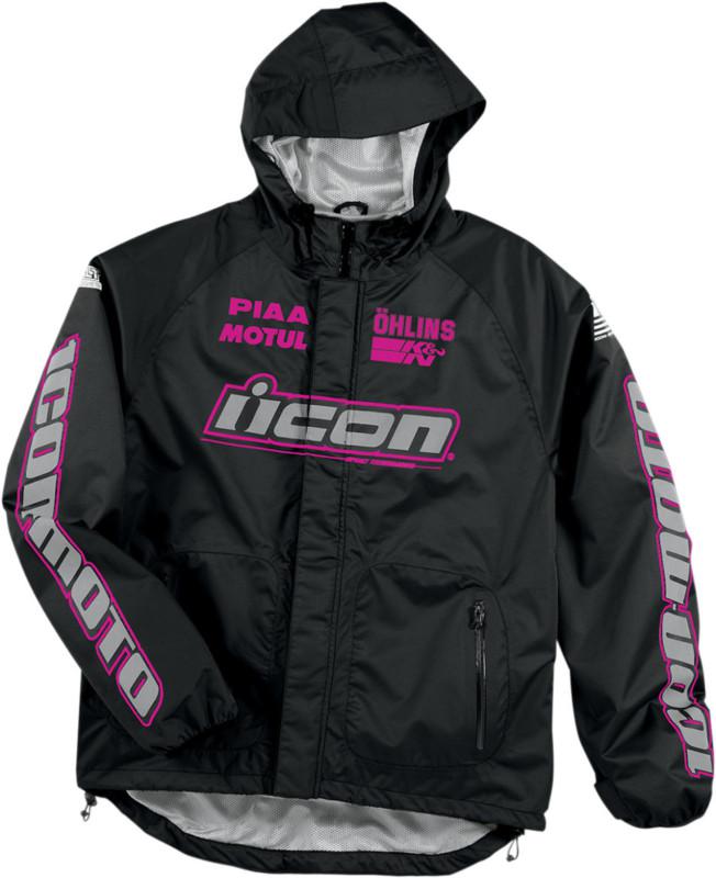 New womens ladies icon black & pink pdx waterproof shell motorcycle jacket coat