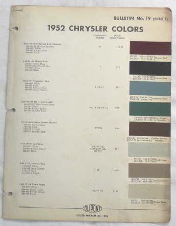 1952 chrysler dupont color paint chip chart all models original mopar