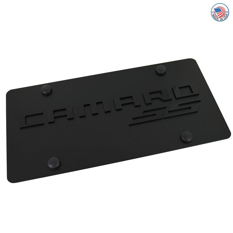 Chevy camaro ss logo on carbon black stainless steel license plate