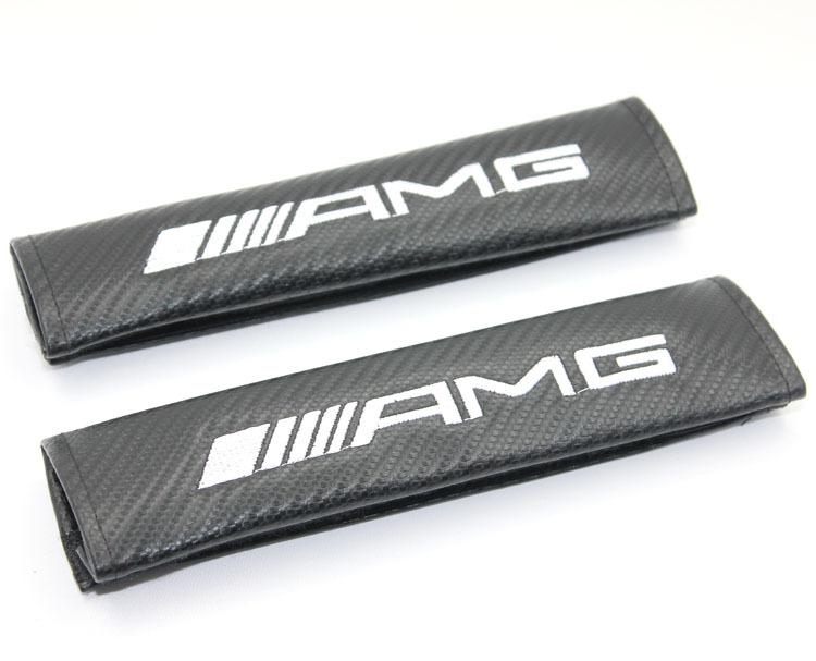 A pair carbon fiber seatbelt cover shoulder pad pads for mercedes benz amg