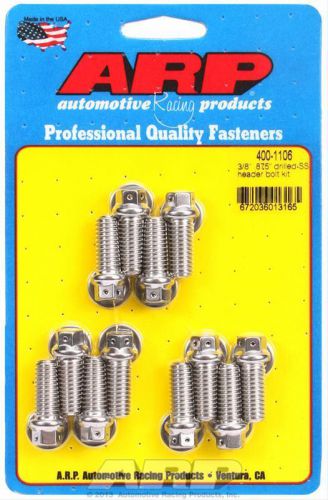 Arp header bolts hex head stainless drilled 3/8&#034;-16 0.875&#034; u.h.l. set of 12