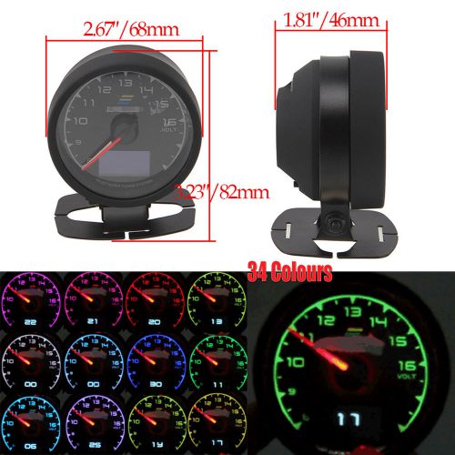 60mm car suv led digital volt voltage gauge meter 34-color universal black case