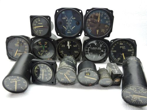 Lot of 15 us military aircraft instruments: vsi, manifold, oil, fuel, bmep, etc.
