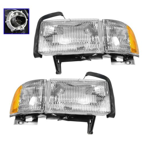 New 94-01 dodge ram pickup w/o sport 1500 2500 3500 headlights headlamps set