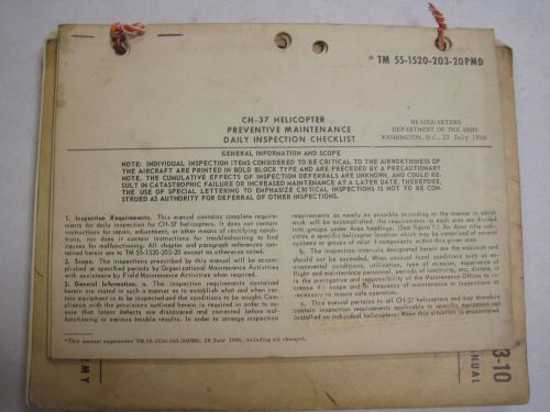 1965 ch-37b original army helicopter operator&#039;s manual/dailyinspection checklist