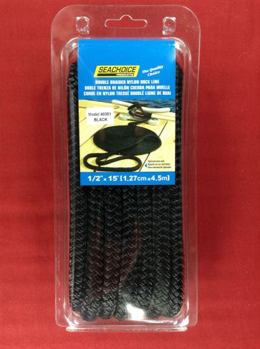 Dock line double braided nylon rope 1/2" x 15' black seachoice 40351