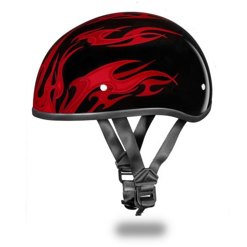 Slim line d.o.t. daytona skull cap- w/ flames red half helmet skull cap