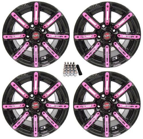 Madjax 12&#034; illusion black/pink golf cart wheels/rims ez-go &amp; club car