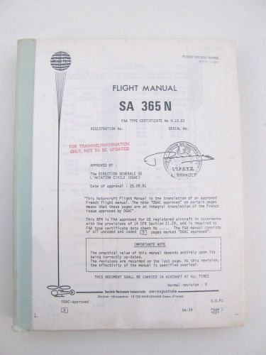 Aerospatiale sa 365n &#034;dauphin 2&#034; helicopter training copy of flight manual 1984