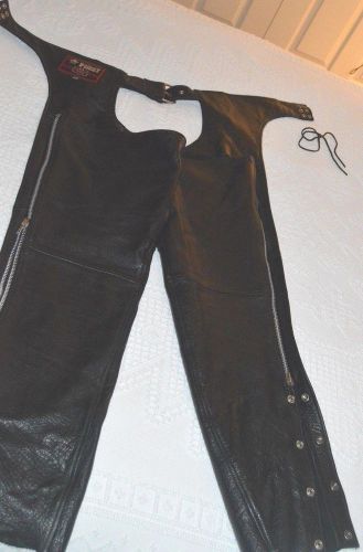 First classic leather gear xs black chaps buckle lined extra snaps zipper pocket