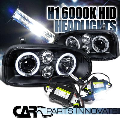 Vw 93-98 golf 95-98 cabrio black dual halo projector headlights+h1 6000k hid kit