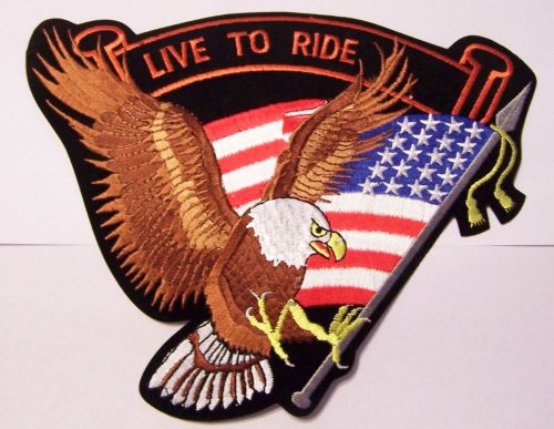 #1030 med motorcycle vest patch live to ride brown eagle back patch