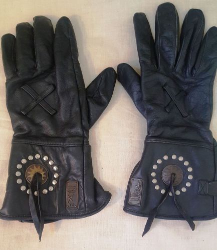 Harley davidson willie g black leather  gauntlet  gloves size l+xl